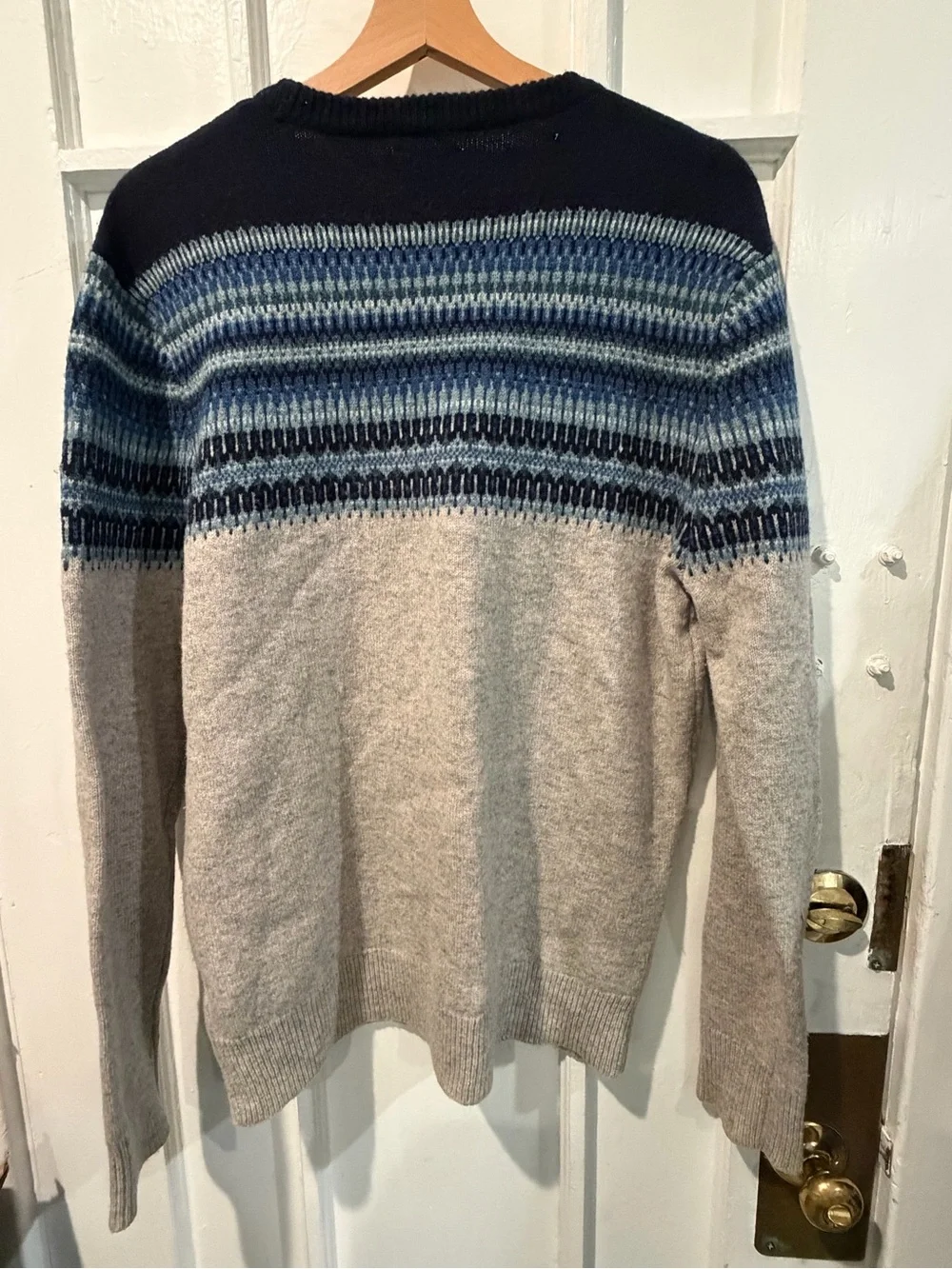 J. Crew Men's Crewneck Sweater in Navy, Blue & Light Gray Fair Isle
